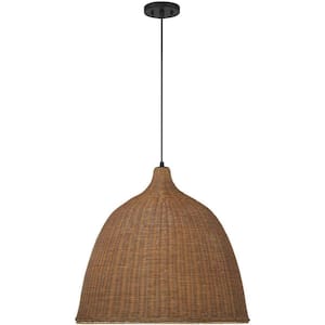Macra 23 in. W x 21 in. H 3-Light Cafe Statement Pendant Light with Wicker Shade