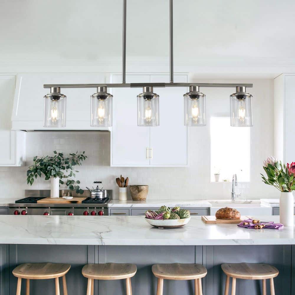 5 Light Brushed Nickel Chandelier with Clear Glass Shade for Dining Room, Living Room with no bulbs included price history on PriceWatchPro