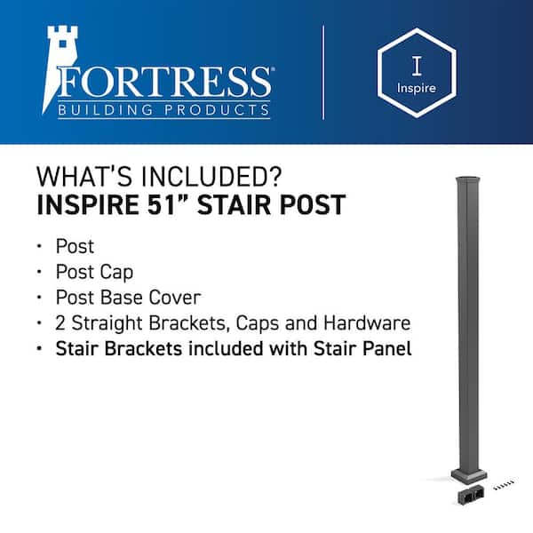FORTRESS Inspire Railing 51 in. H x 2.5 in. W Aluminum Black Sand Post with Brackets