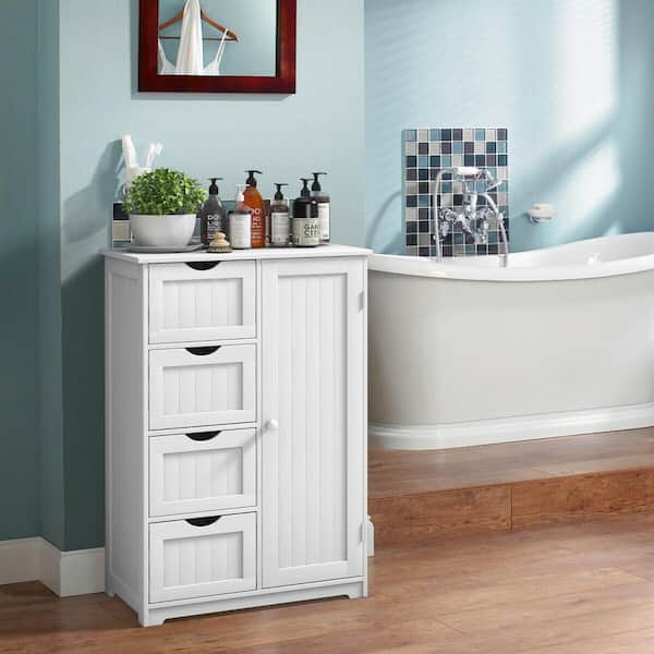 Bathroom Freestanding Floor Cabinet Storage Draws Cupboard Wood Organizer White 