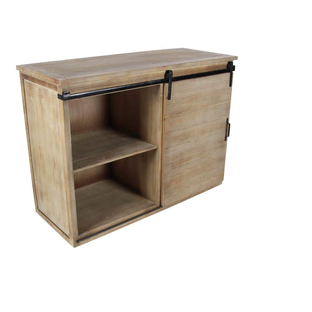 Brown Fir Wood Rustic Cabinet with Drawers and Sliding Door