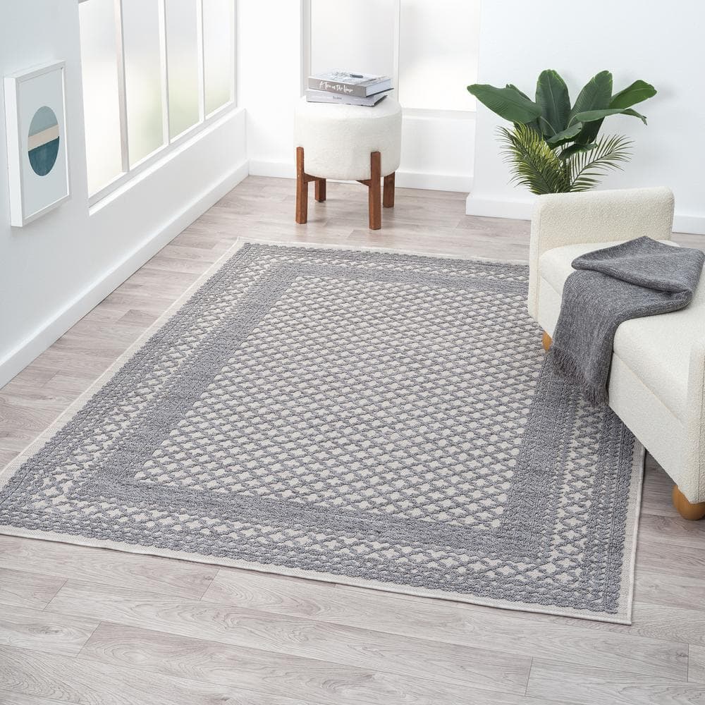 Winona Reversible Blue Geometric 8' x 9' Synthetic Area Rug
