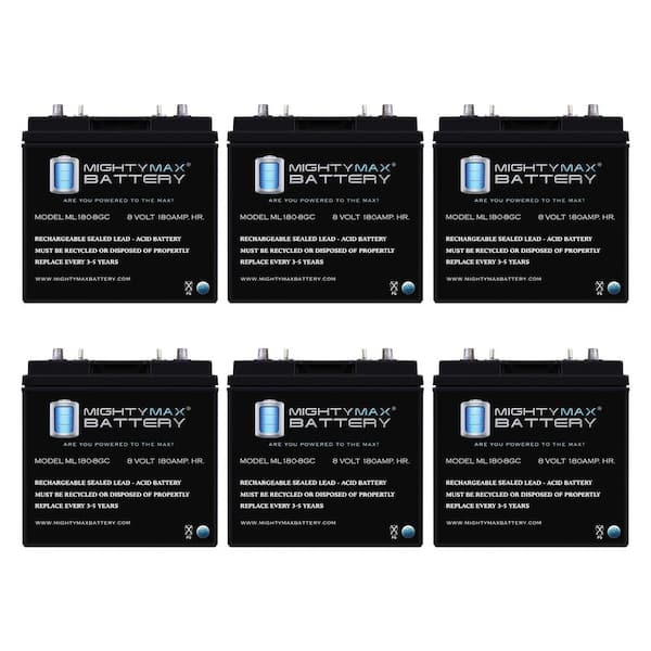 8V, 180Ah, AGM, Dual Terminal, Replacement Battery Compatible with AGM Deep Cycle Golf Cart-6 Pack