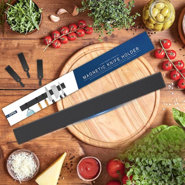 16 in. Stainless Steel Magnetic Knife Holder - Holds 10-Knives, No-Drill Hooks, Space-Saving Alternative to Knife Block