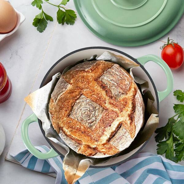 LAIFUCAM 2-Piece Pistachio Green Enameled Cast Iron Dutch Oven Set