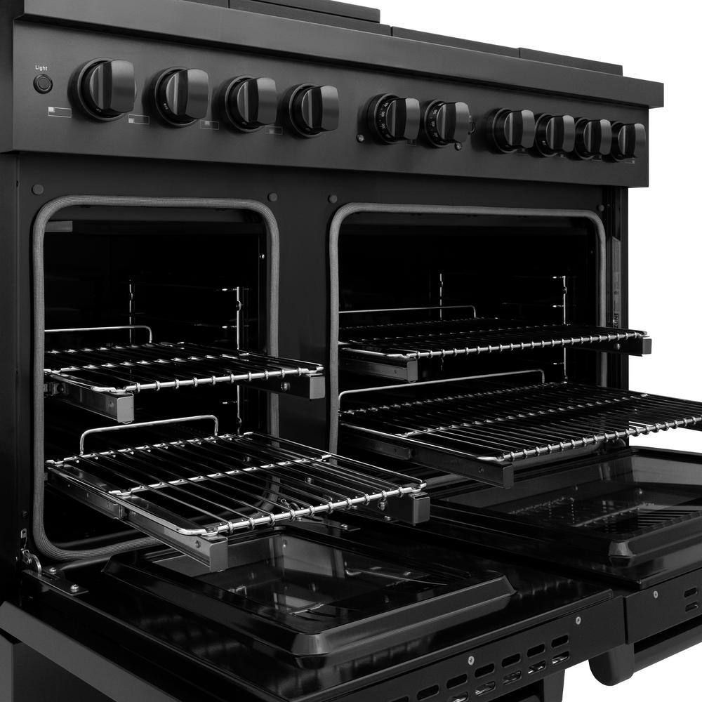 48" Black Stainless Steel Dual Fuel Convection Range with 8 Burners