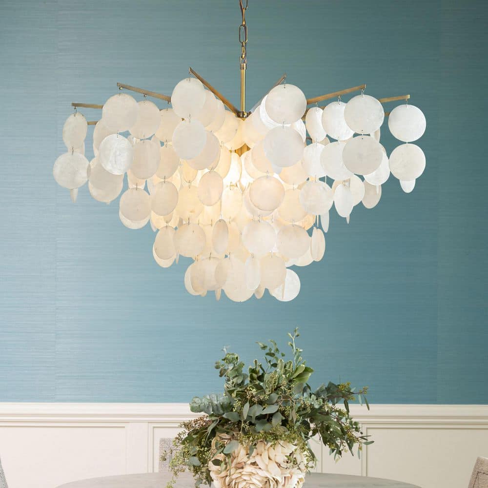 ALOA DECOR 6-Light 29.5 in. Cone Shape 5-Tiers Coastal Capiz