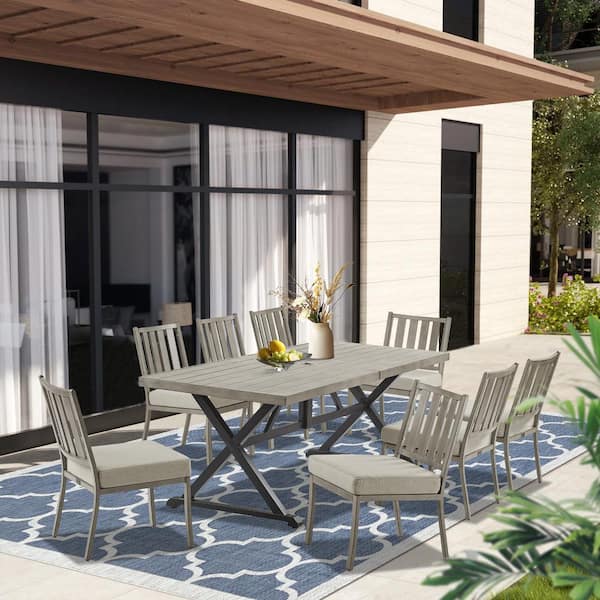 ULAX FURNITURE AZUR 9-Piece Aluminum Outdoor Dining Set with Echo Dune Sunbrella Cushions