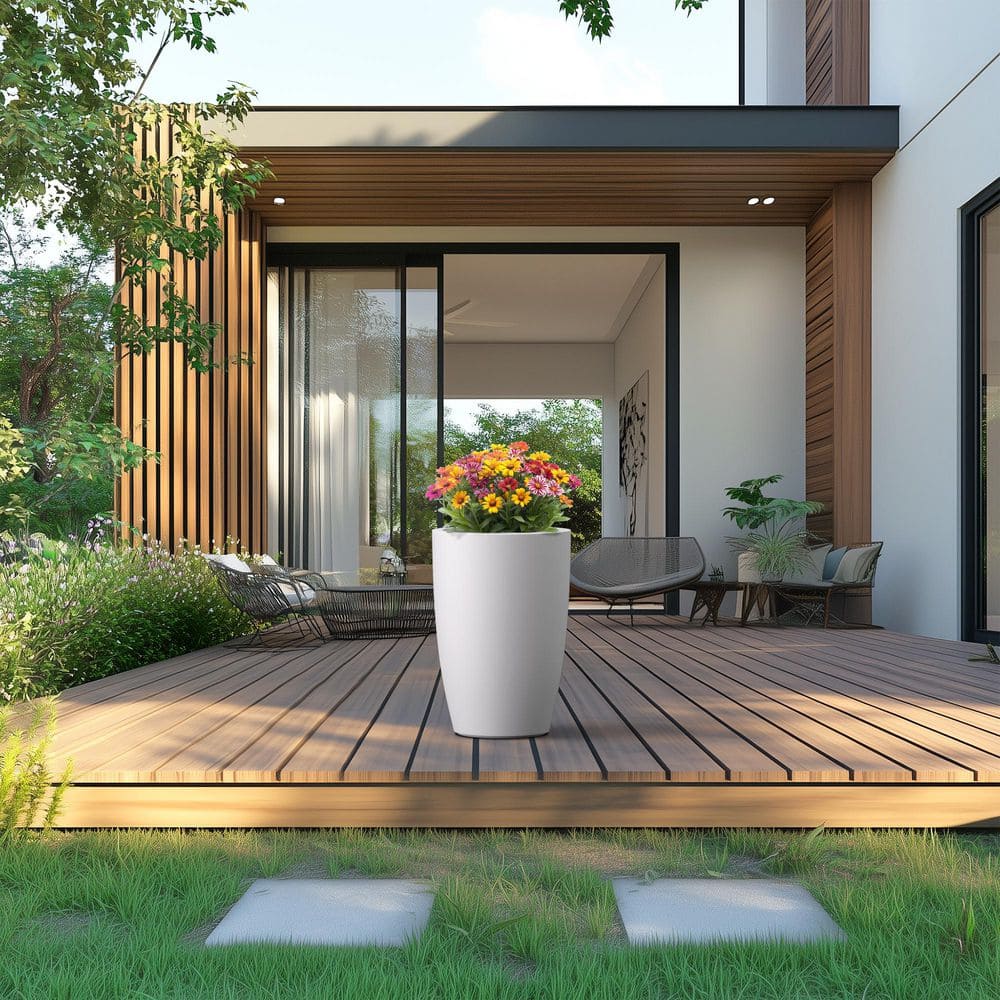14 in. Medium Crisp White(Enhanced Core) Concrete Round Planter / Pot with Drainage Holes price history on PriceWatchPro