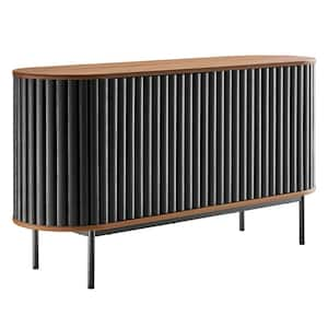 Fortitude Walnut Black Wood 59 in. Sideboard with 6 Storage Spaces