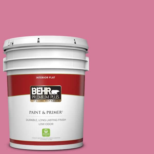 BEHR PREMIUM PLUS 5 gal. #P130-5 Little Bow Pink Flat Low Odor Interior Paint & Primer