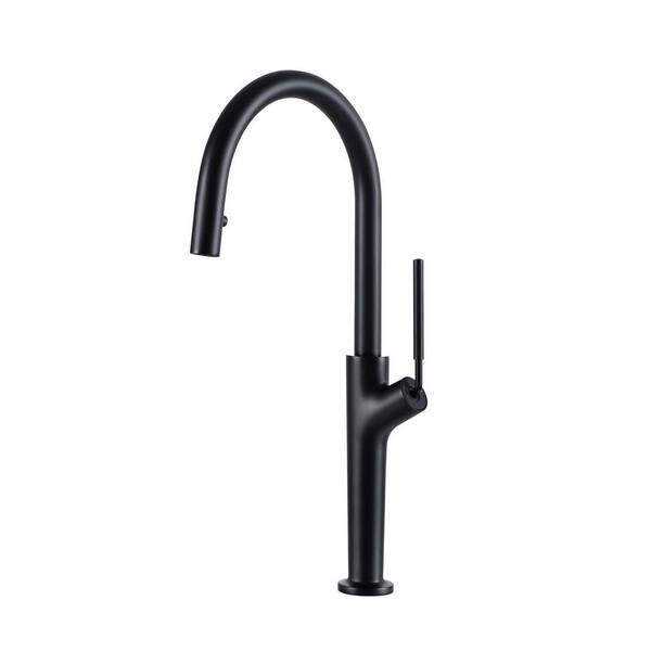 1-Handle 1-Hole 18 in. H Pull Down Sprayer Kitchen Faucet 2-Spray Sink Faucet in Matte Black