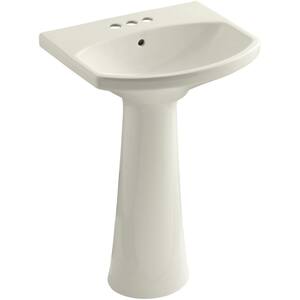 Cimarron 4 in. Centerset Vitreous China Pedestal Combo Bathroom Sink in Biscuit with Overflow Drain
