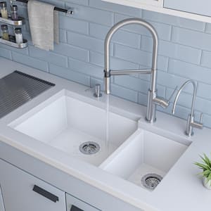Undermount Granite Composite 33.88 in. 35/65 Double Bowl Kitchen Sink in White
