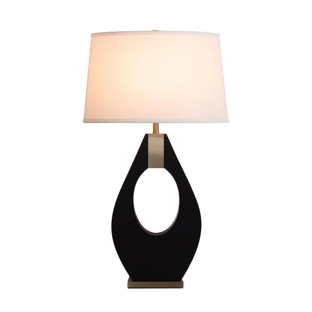 Ebony and Weathered Brass Table Lamp with White Linen Shade