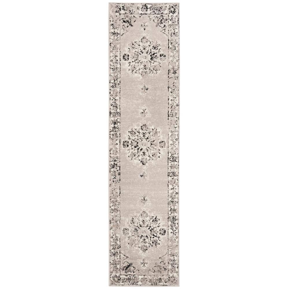 Skyler Floral Silver and Ivory Synthetic 2' x 12' Runner Rug