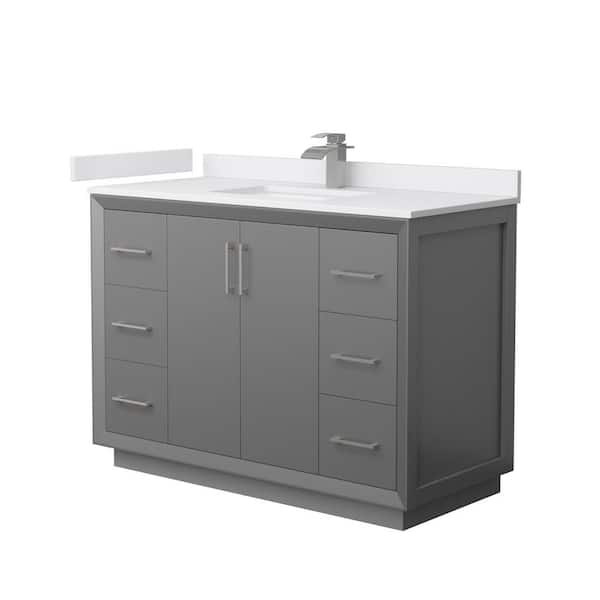 Wyndham Collection Strada 48 in. W x 22 in. D x 35 in. H Single Bath Vanity in Dark Gray with White Cultured Marble Top