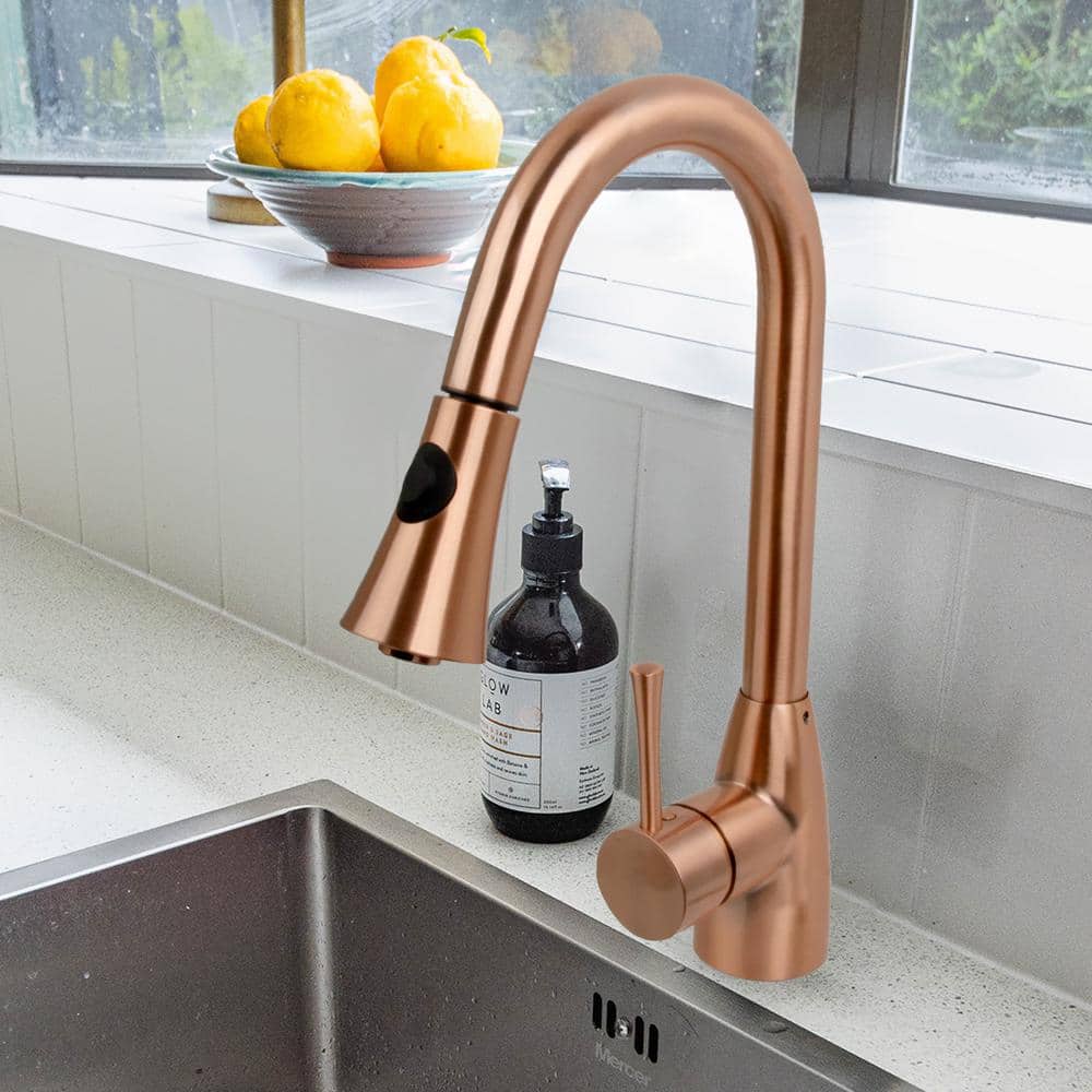 Brushed Copper Single Handle Pull-Down Kitchen Faucet