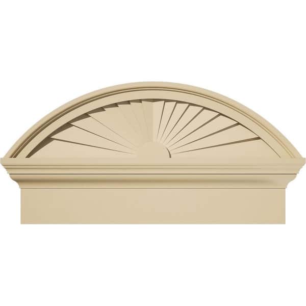 Ekena Millwork 24 in. W x 12-7/8 in. H x 2-3/4 in. P Segment Arch Sunburst Signature Urethane Combination Pediment, Primed Tan