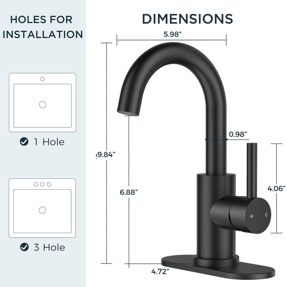 Matte Black Single Handle High Arc Bathroom Faucet