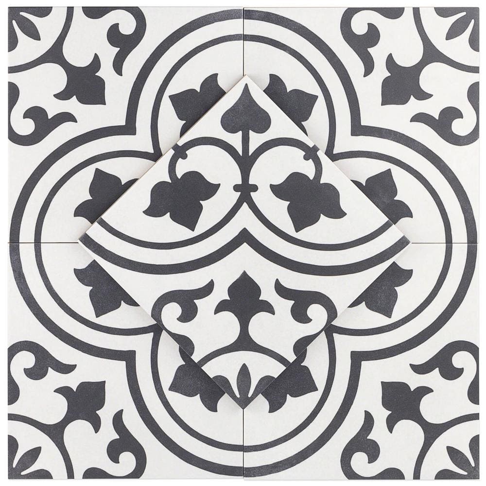 Sintra White Ornate Encaustic 9 in. x 9 in. Matte Porcelain Floor and Wall Tile Sample price history on PriceWatchPro