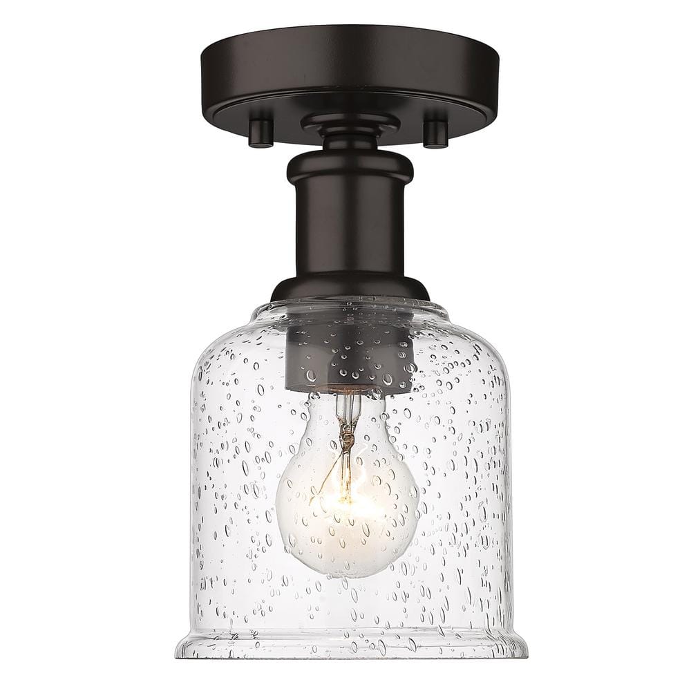 Rustic Bronze Globe Flush Mount with Clear Seedy Glass