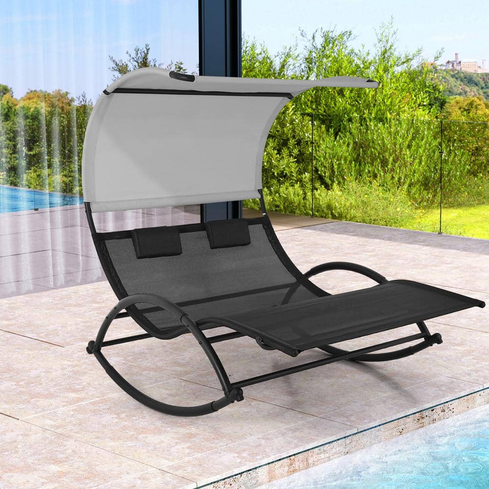テーブル・チェア・ハンモック osakaLOGOS  TRADCANVAS ROCKING CHAIR ANGELES HOME Black Wicker Rattan Outdoor Rocking Chair with