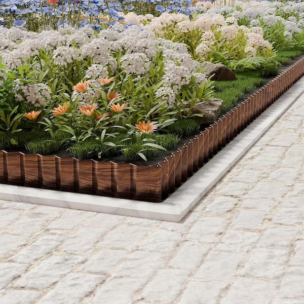 4" x 50' Corrugated Metal Garden Edging, Brown Landscape Border for Flower Bed and Yard