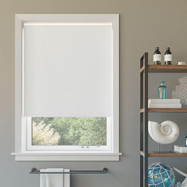 Sun Zero Everly Cordless White 100% Blackout Slub Texture Fabric Roller Shade 45 in. W x 72 in. L