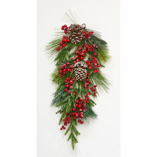 Unbranded 28 in. Needle with Berries Cone Artificial Christmas Swag