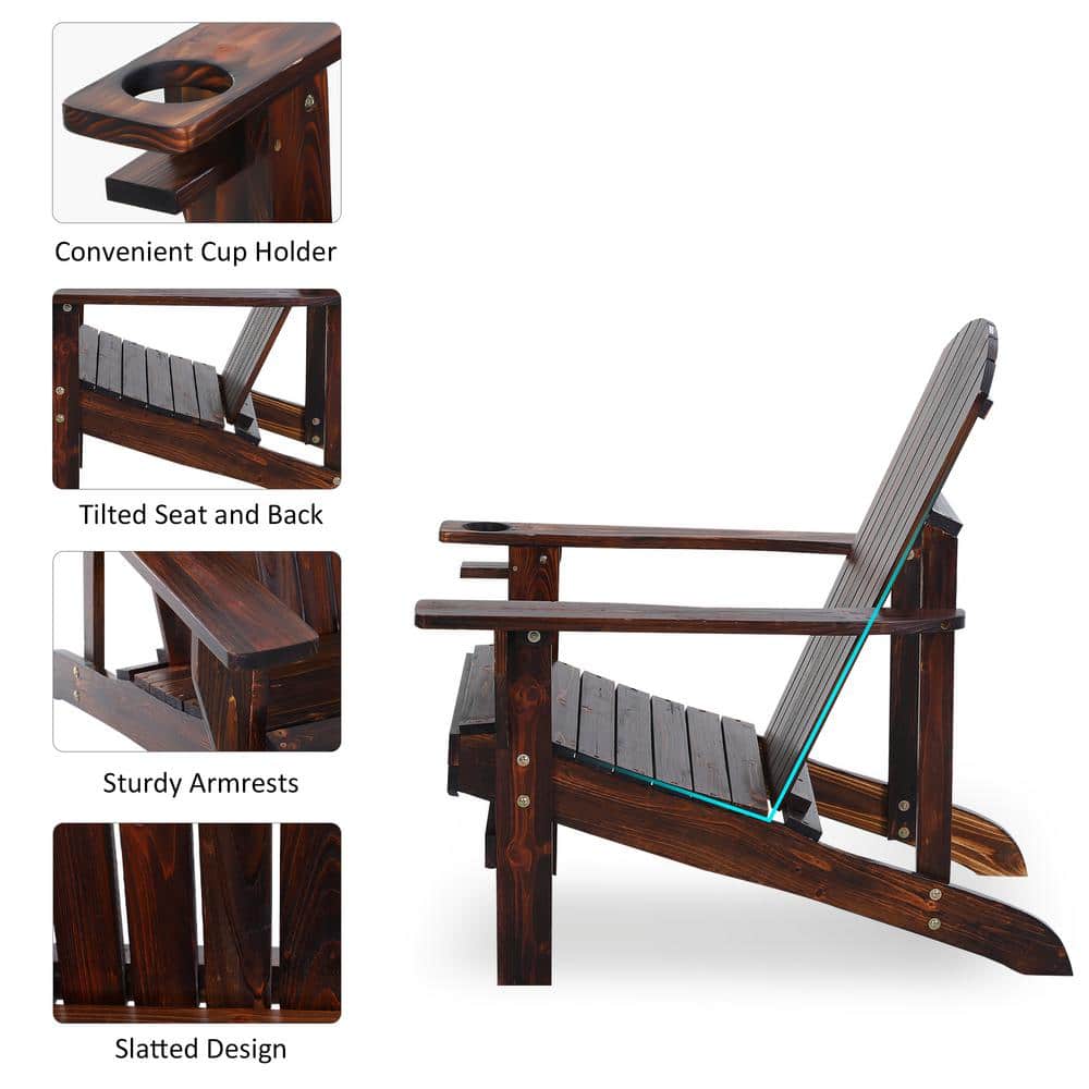 Outsunny Dark Brown Fir Wood Adirondack Chair with Cupholder