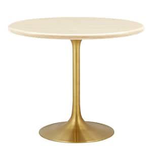 Lippa in Gold Travertine Wood 36 in. Pedestal Round Artificial Travertine Dining Table Seats 4