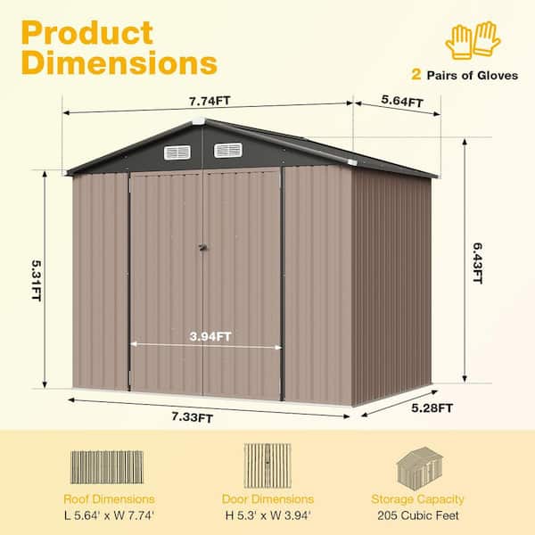 Sizzim 8 ft. W x 6 ft. D Metal Storage Shed with Floor, Lockable