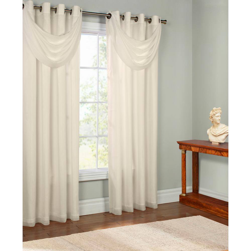Ivory Polyester Sheer Grommet Top Ascot Valance, 36x19"