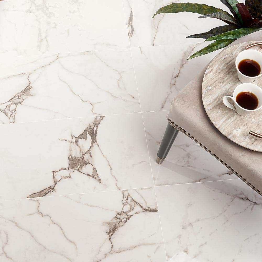 Statuario Venato 12" x 24" Polished Marble Look Porcelain Tile