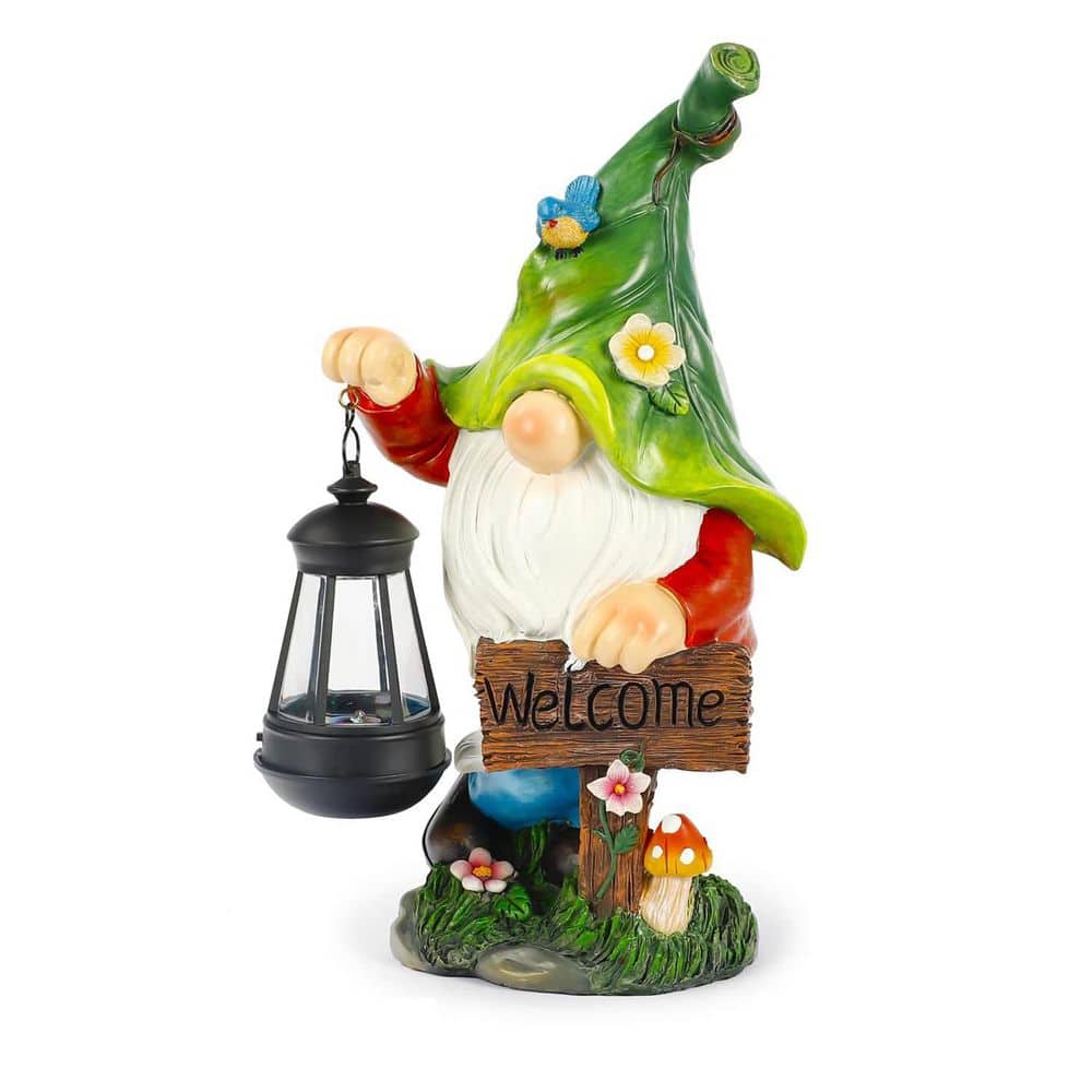 Green Resin Solar Gnome Garden Statue