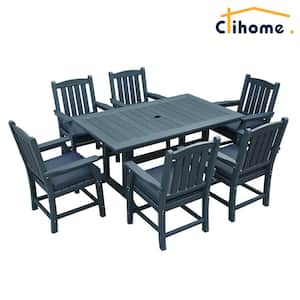7-Piece HDPE Rectangular Table Outdoor Dining Set with Cushions