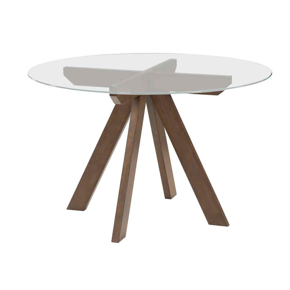 Mocha Brown Round Glass Top Dining Table for Four