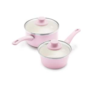 Soft Grip 4-Piece 1 Qt. and 2 Qt. Healthy Ceramic Nonstick Sauce pan Set in Soft Pink with Lids