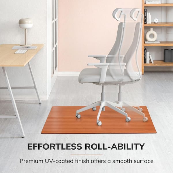 Walnut 42 in. x 48 in. Bamboo Roll-Up Chair Mat with No Lip