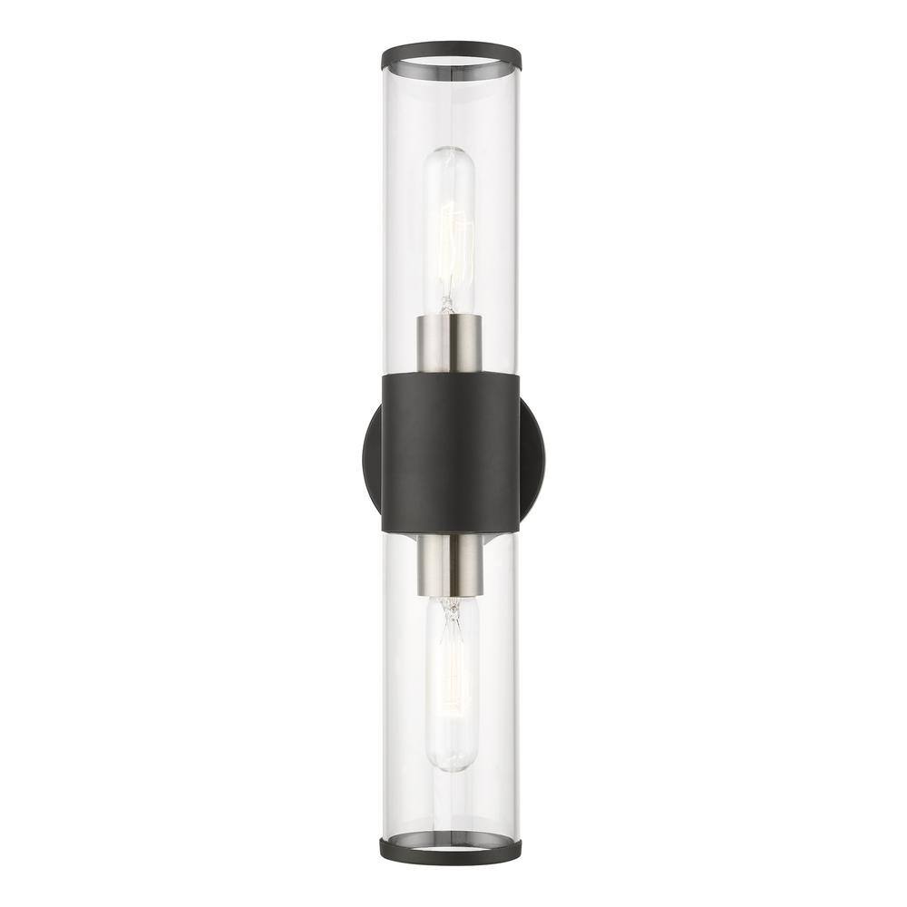 Bancroft Sleek Black Steel 2-Light Vanity Sconce with Clear Glass