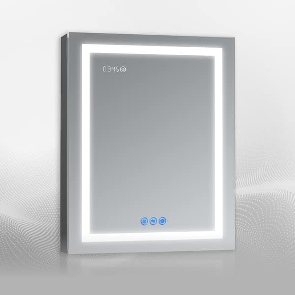 DECADOM RUBINI 24 in.W x 32 in.H LED Medicine Cabinet Recessed Surface Clock Dimmer Defogger Cosmetic Mirror Outlet USB L-Hinge