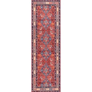 Stella Machine Washable Traditional Tribal Rust 2 ft. 6 in. x 12 ft. Runner Rug