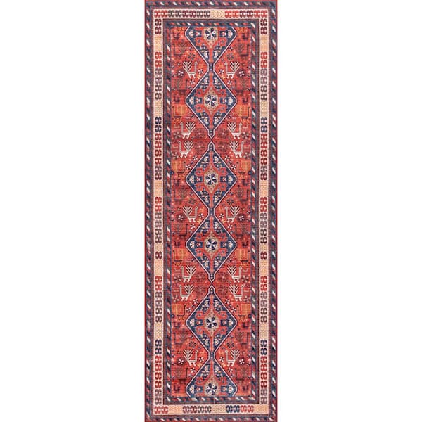 nuLOOM Stella Machine Washable Traditional Tribal Rust 2 ft. 6 in. x 6 ft. Runner Rug