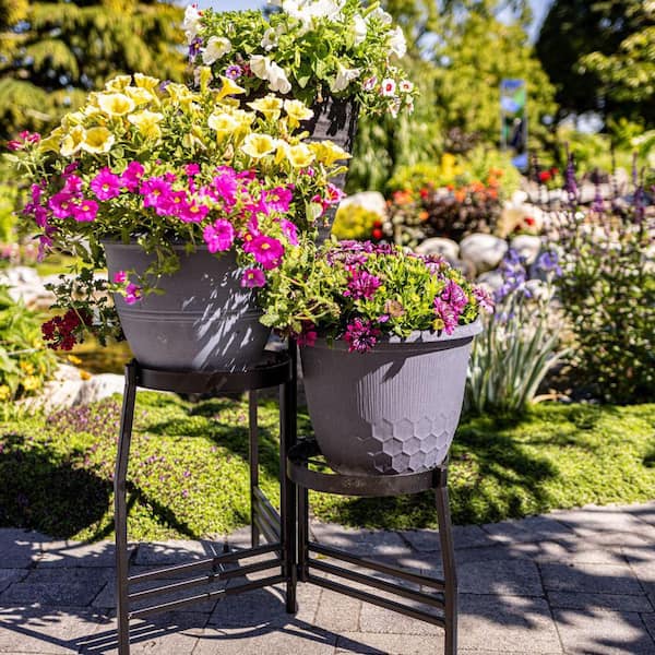 Vigoro 25 in H. 3-Tier Steel Plant Stand in Black 27451 - The Home