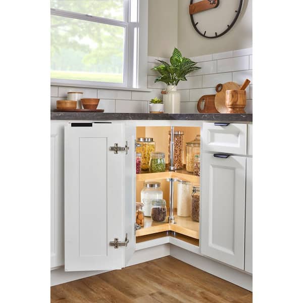 2-Shelf Natural Maple 24 in.W x 14 in. D x 26 in. H Lazy Susan Kidney Shaped Kitchen Cabinet