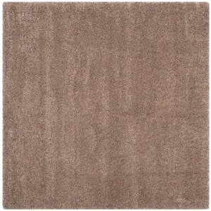California Shag Taupe 5 ft. x 5 ft. Square Solid Area Rug
