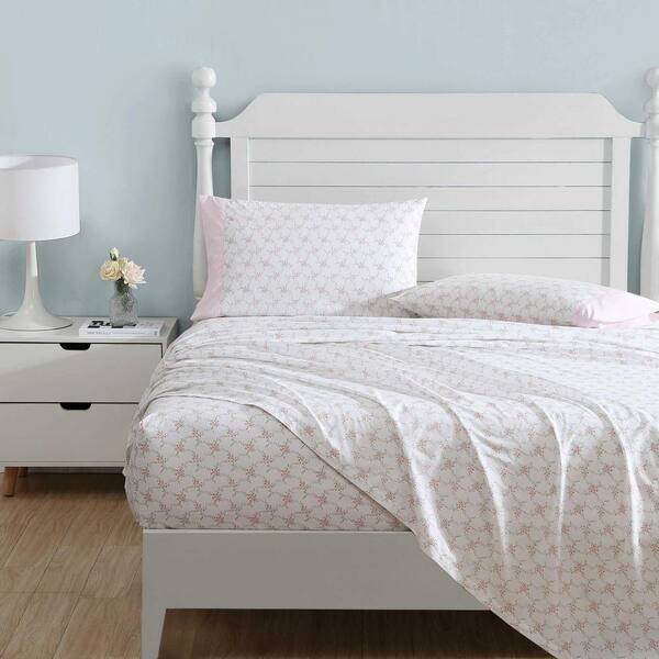 Laura Ashley Lynda 4-Piece Pink 100% Cotton Queen Sheet Set