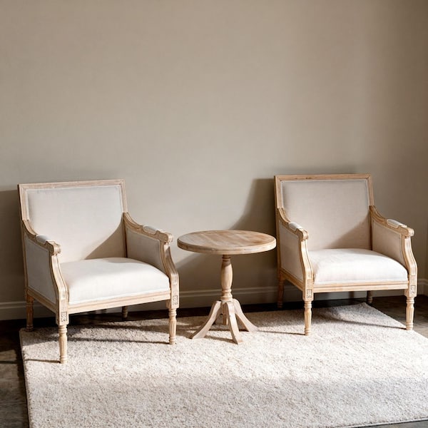 Dominica 34.6 in. Beige Rectangle Fabric Upholstered French Accent Armchair