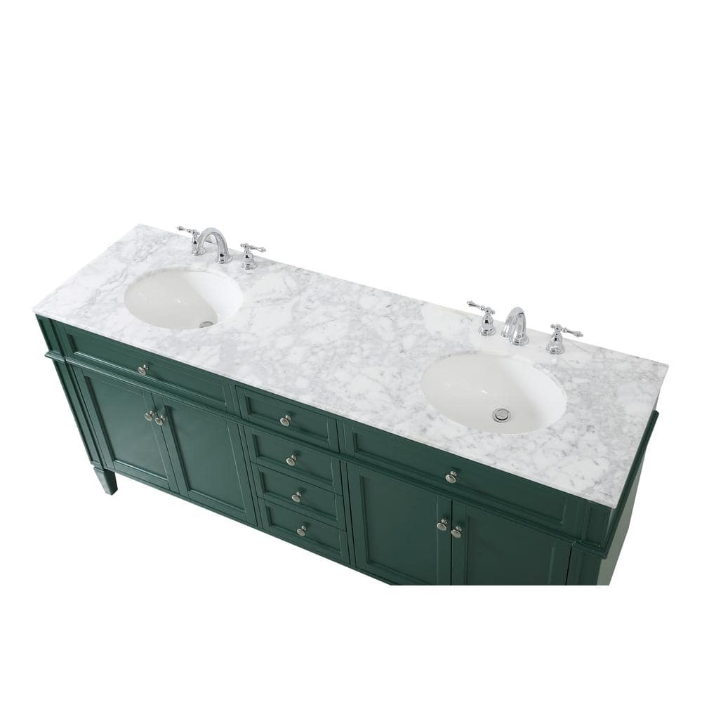 Green Solid Wood MDF Marble Double Bathroom Vanity with Porcelain Sinks